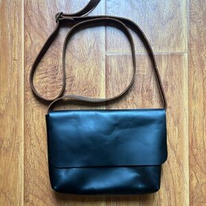 In Blue Black Leather Handmade Crossbody Bag